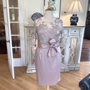 Blush & Pale Mauve Waist Tie Satin Cocktail Evening Dress  NWT